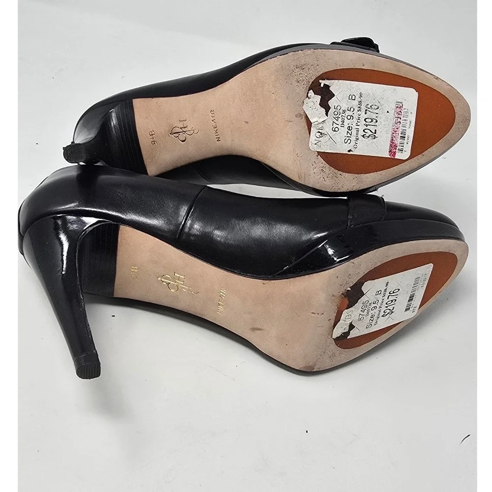 Cole Haan women 9.5B black Chelsea buckle pump Almond toe stiletto platform chic